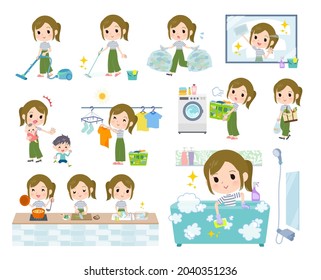 A set of Casual fashion women related to housekeeping such as cleaning and laundry.It's vector art so easy to edit.