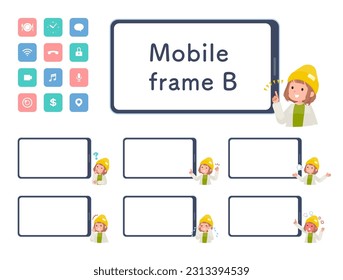 A set of casual fashion women and smartphone screen.type-B.It's vector art so easy to edit.The inside of the screen is transparent, so it is easy to fit.
