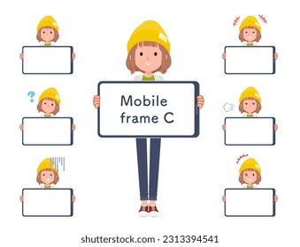 A set of casual fashion women and smartphone screen.type-C.It's vector art so easy to edit.The inside of the screen is transparent, so it is easy to fit.