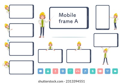 A set of casual fashion women and smartphone screen.type-A.It's vector art so easy to edit.The inside of the screen is transparent, so it is easy to fit.