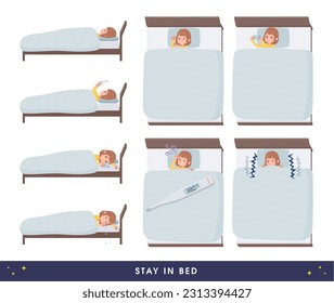 A set of casual fashion women staying in bed.It's vector art so easy to edit.