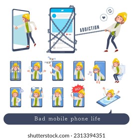 A set of casual fashion women struggling with Mobile and SNS.It's vector art so easy to edit.