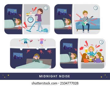 A set of Casual fashion women suffering from the noise of their neighbors.It's vector art so easy to edit.