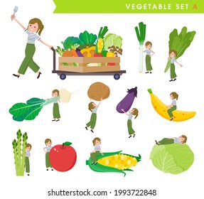 A set of Casual fashion women and vegetables.type A.It's vector art so easy to edit.