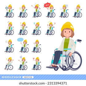 A set of casual fashion women in a wheelchair.It depicts emotions such as laughter, anger, and trouble.It's vector art so easy to edit.