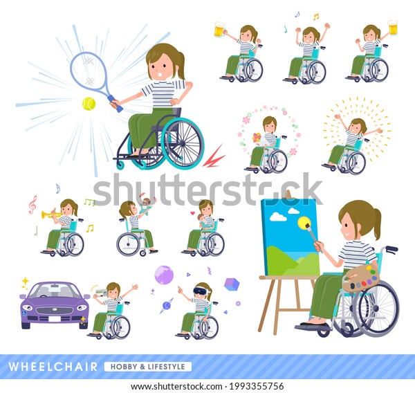 A set of
Casual fashion women in a wheelchair.About hobbies and
lifestyle.It's vector art so easy to
edit.