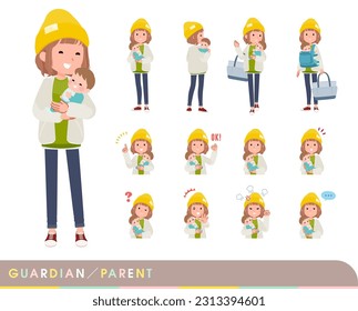 A set of casual fashion women who are guardian of baby.It's vector art so easy to edit.