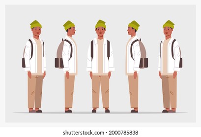 Set Casual Guy Front Side View Male Character Different Views For Animation Full Length Horizontal