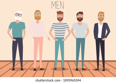 Set of casual men characters. Editable vector illustration