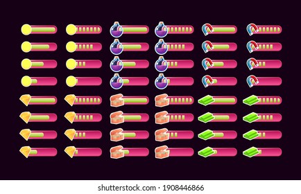 set of casual pink game ui progress bar