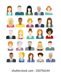 Set of casual stylish fashionable people icons in flat style with faces. Vector men and women character. Template concept collection for web profile avatar.