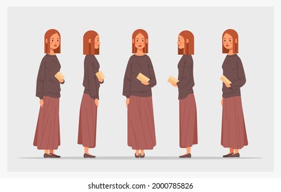 Set Casual Woman Front Side View Female Character Different Views For Animation Full Length