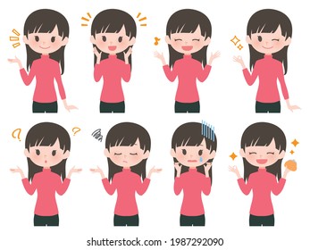 set of casual women's upper body illustrations