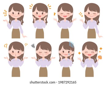set of casual women's upper body illustrations