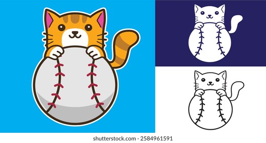 set of cat with baseball good for logo, sticker, badge, element design, etc