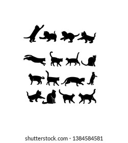 set CAT black white background isolated logo icon designs vector illustration sign silhouette