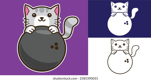 set of cat with bowling good for logo, sticker, badge, element design, etc