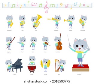 A set of Cat boy on classical music performances.It's vector art so it's easy to edit.