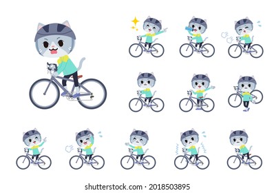 A set of Cat boy on a road bike.It's vector art so it's easy to edit.