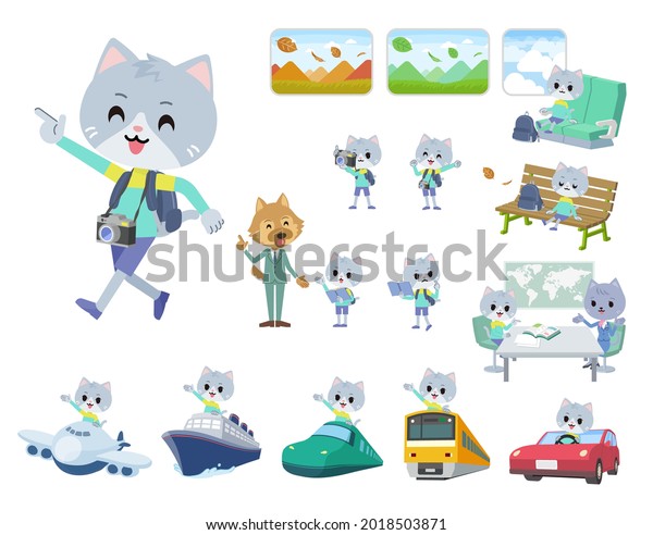 A set of Cat boy on travel.It\'s vector art so it\'s\
easy to edit.