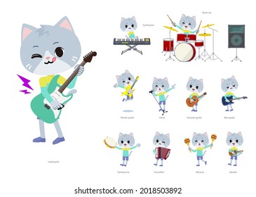 A set of Cat boy playing rock 'n' roll and pop music.It's vector art so it's easy to edit.
