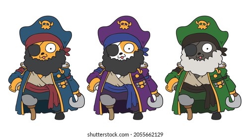 Set of cat in captain's suit design in Halloween concept.