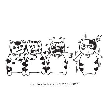 Set of cat cartoon character with different emotion vector doodles style.