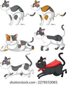 Set of cat cartoon character illustration