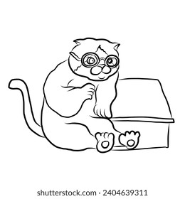 Set of Cat cartoon for printing on sticker.Cat vector illustration for coloring book on white isolated background.Cute clipart.