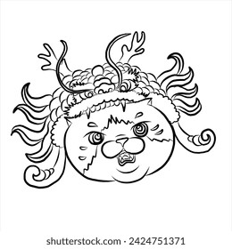 Set of Cat cartoon for printing on sticker.Cat vector illustration for coloring book on white isolated background.Cute clipart.Character for elements on white background.Happy Chinese new year.