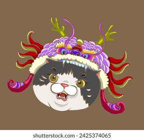 Conjunto de dibujos animados de gato para imprimir en sticker.Cat ilustración vectorial para colorear libro en fondo aislado blanco.Lindo clipart.Character para elementos en fondo blanco.Feliz año nuevo chino.