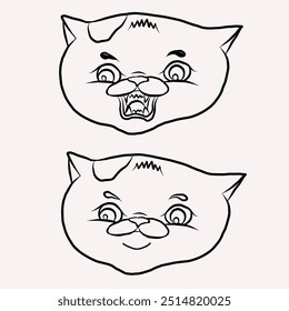 Set of Cat cartoon for printing on sticker.Cat vector illustration for coloring book on white isolated background.Cute clipart.Character for elements on white background.Happy Chinese new year.