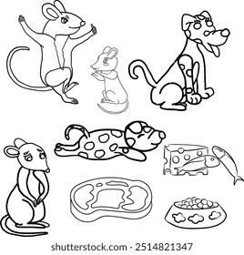 Set of Cat cartoon for printing on sticker.Cat vector illustration for coloring book on white isolated background.Cute clipart.Character for elements on white background.Happy Chinese new year.
