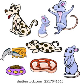 Set of Cat cartoon for printing on sticker.Cat vector illustration for coloring book on white isolated background.Cute clipart.Character for elements on white background.Happy Chinese new year.