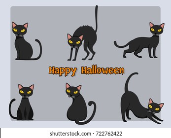 Set of Cat cartoon vector halloween on background. Halloween design elements