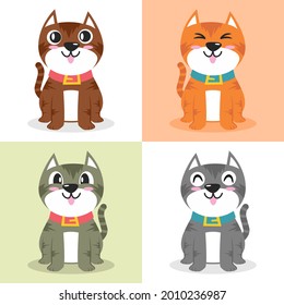 Set of cat character cartoon illustration flat design concept.