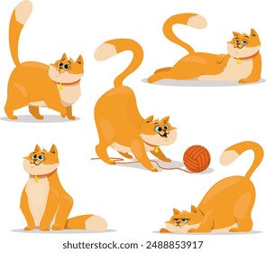 Set of cat character in different poses. Stock vector illustration