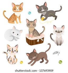 Set of  cat characters. Cute icons for design. Vector illustration