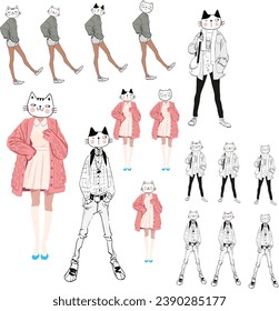Set of cat characters designed by Illustrator