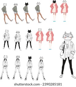Set of cat characters designed by Illustrator