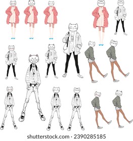 Set of cat characters designed by Illustrator
