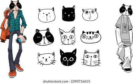 Set of cat characters designed by Illustrator