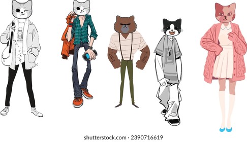 Set of cat characters designed by Illustrator