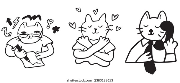 set of cat characters in vector. business icon in doodle style. linear illustration infographics. Template for logo sticker poster icon app website. Business icon series