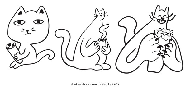 set of cat characters in vector. business icon in doodle style. linear illustration infographics. Template for logo sticker poster icon app website. Business icon series