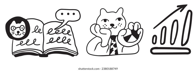 set of cat characters in vector. business icon in doodle style. linear illustration infographics. Template for logo sticker poster icon app website. Business icon series