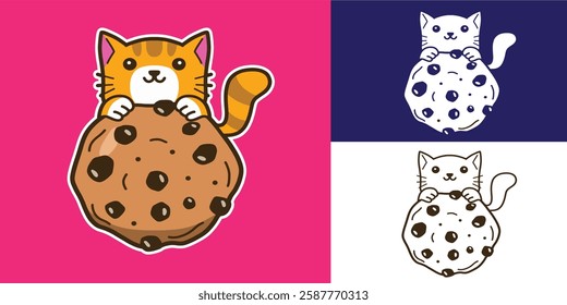 set of cat with cookies good for logo, sticker, badge, element design, etc