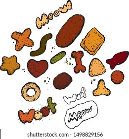 Set of cat and dog dry food. Cartoon style, vector graphics