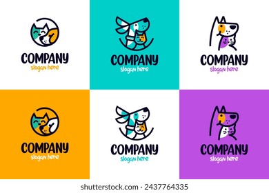 set of cat and dog logo , adoption , funny pet , logo design template.