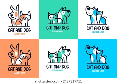 conjunto de logo de gato y perro , tienda de mascotas , dibujos animados , plantilla de diseño vectorial.